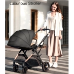 Fashion High View Baby Stroller Ergonomics Seat Bassinet for Newborn Portable Baby Pram One Hand to Recline Basket Pushchair