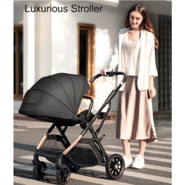 Fashion High View Baby Stroller Ergonomics Seat Bassinet for Newborn Portable Baby Pram One Hand to Recline Basket Pushchair