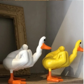 Middle Finger Cute Duck Figurine Funny Small Duck Sculpture Resin Craft for Home Garden Desk Decoration