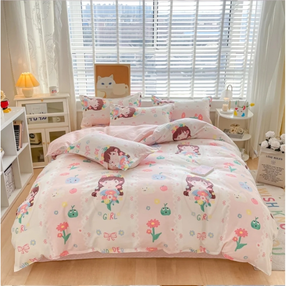 Cute Cartoon Panda Duvet Cover Set Boys Girls Bedroom Skin-friendly Breathable Bedding Set Zipper Quilt Cover with 2 Pillowcases