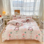 Cute Cartoon Panda Duvet Cover Set Boys Girls Bedroom Skin-friendly Breathable Bedding Set Zipper Quilt Cover with 2 Pillowcases