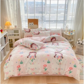 Cute Cartoon Panda Duvet Cover Set Boys Girls Bedroom Skin-friendly Breathable Bedding Set Zipper Quilt Cover with 2 Pillowcases
