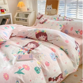 Cute Cartoon Panda Duvet Cover Set Boys Girls Bedroom Skin-friendly Breathable Bedding Set Zipper Quilt Cover with 2 Pillowcases