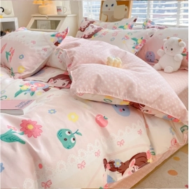 Cute Cartoon Panda Duvet Cover Set Boys Girls Bedroom Skin-friendly Breathable Bedding Set Zipper Quilt Cover with 2 Pillowcases
