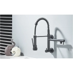 Pull Down Kitchen Faucet Wall Mounted Spring Single Cold Water Dual Spouts Kitchen Tap 360 Rotation Water Crane Tap For Kitchen