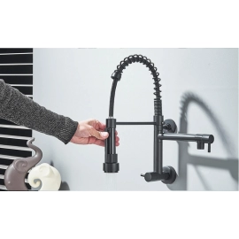 Pull Down Kitchen Faucet Wall Mounted Spring Single Cold Water Dual Spouts Kitchen Tap 360 Rotation Water Crane Tap For Kitchen