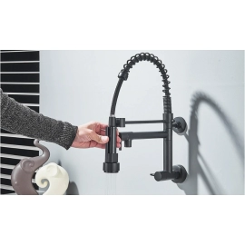 Pull Down Kitchen Faucet Wall Mounted Spring Single Cold Water Dual Spouts Kitchen Tap 360 Rotation Water Crane Tap For Kitchen