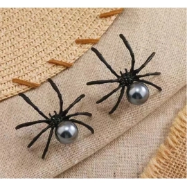 New Fashion Black Spider Pearl Earring Trendy Personality Dark Style Halloween Ear Nail for Women Alloy Geometric Ear Accessory