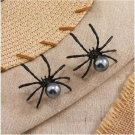 New Fashion Black Spider Pearl Earring Trendy Personality Dark Style Halloween Ear Nail for Women Alloy Geometric Ear Accessory