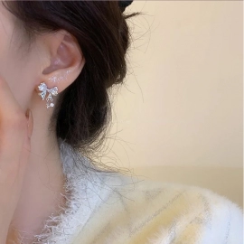 Korean Bowknot Zircon Stud Earrings for Women Tren..