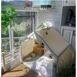Wooden Dog House Large Space Cottage Cute Indoor Dog House Cat Kennel Luxury Summer Winter Pet House with Mat