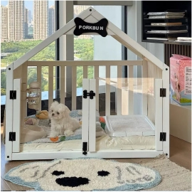 Wooden Dog House Large Space Cottage Cute Indoor Dog House Cat Kennel Luxury Summer Winter Pet House with Mat
